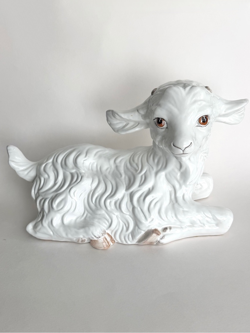 Vintage 15" White Ceramic Baby Goat Statue Made in Italy